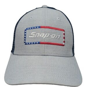 Snap-On  US Flag Embroidered Cap Snapback Adjustable Grey & Black Mesh Hat‎